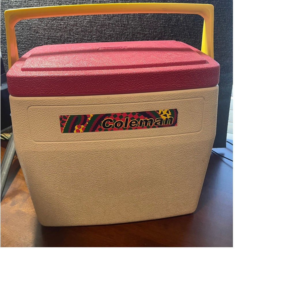 Vintage Coleman 5274 Personal Cooler Pink Yellow Retro 90s Made in USA 13in H